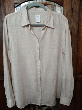 Sigrid Olsen Woman's Linen Button-Down Shirt — Beige